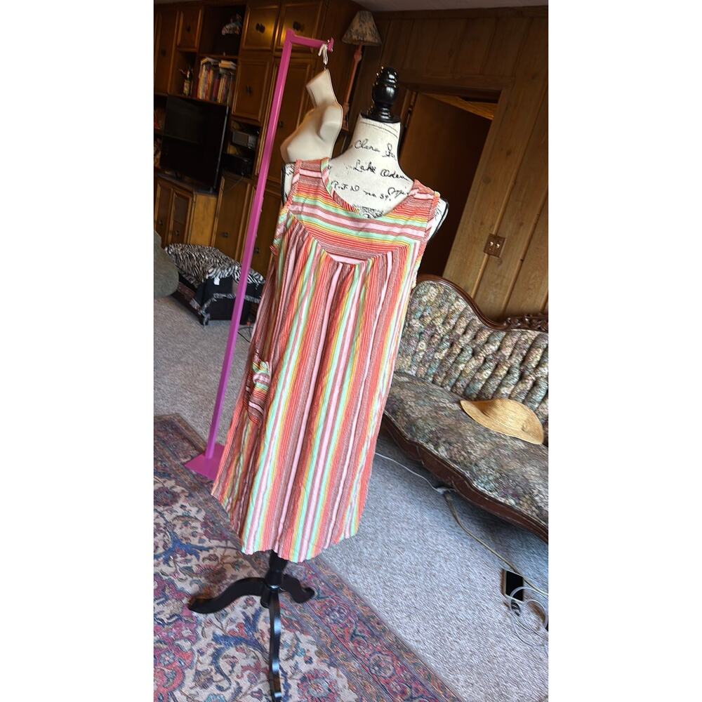 Vintage 70s sunset stripe Terrycloth house dress